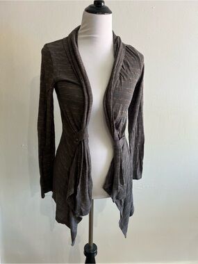 Freeloader Brown Grey Heather Draped Open-Front Cardigan Button detail soft